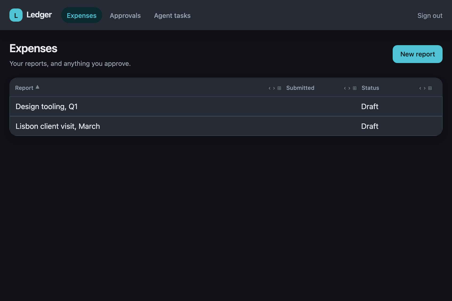 The agent-expenses sample, running