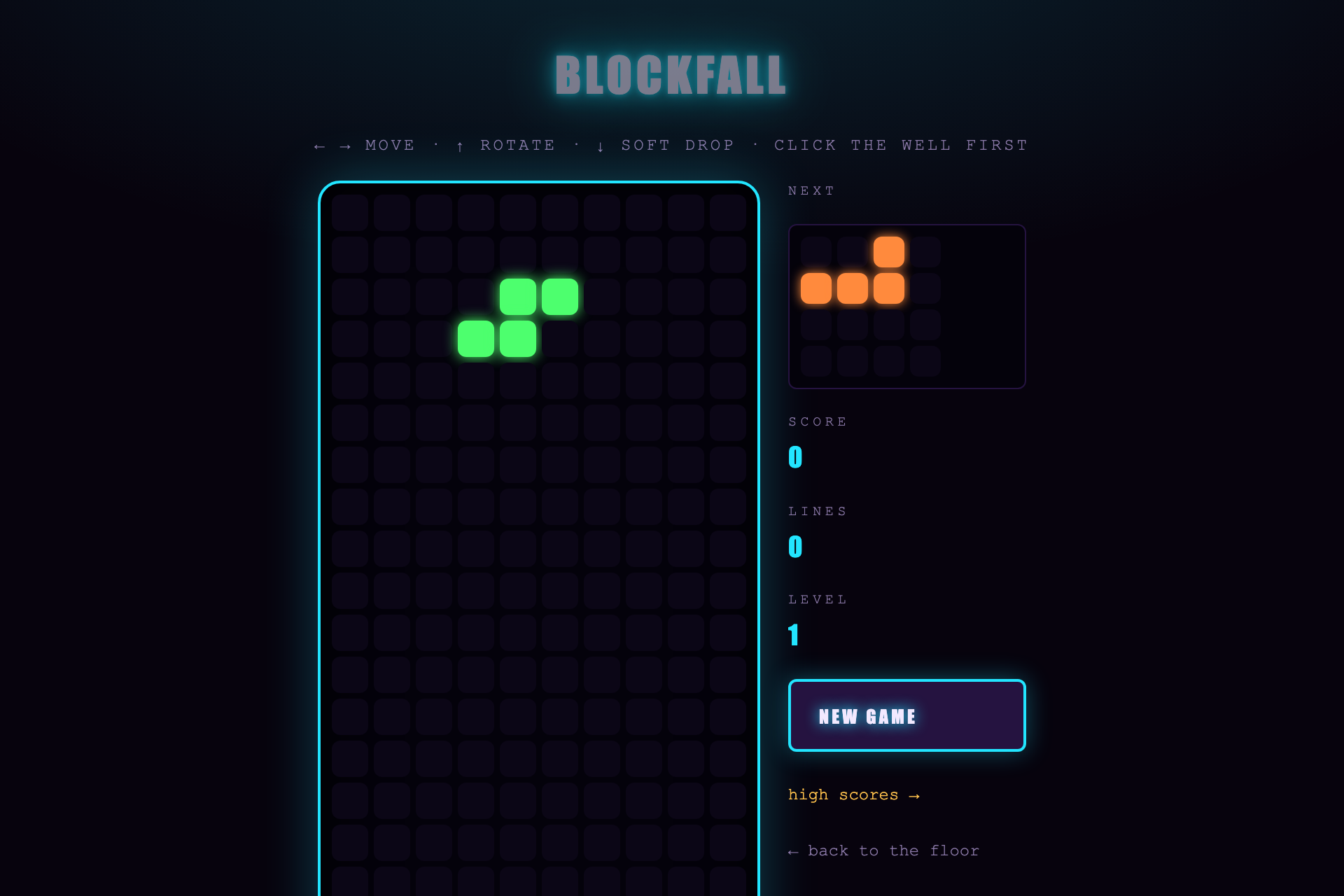 The arcade sample, running: Blockfall
