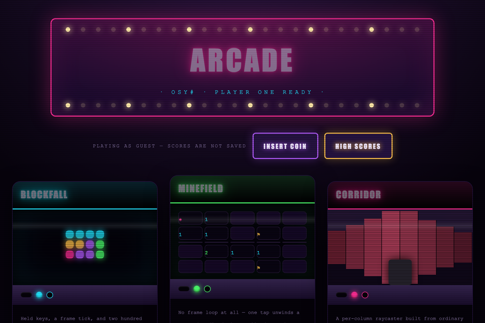 The arcade sample, running