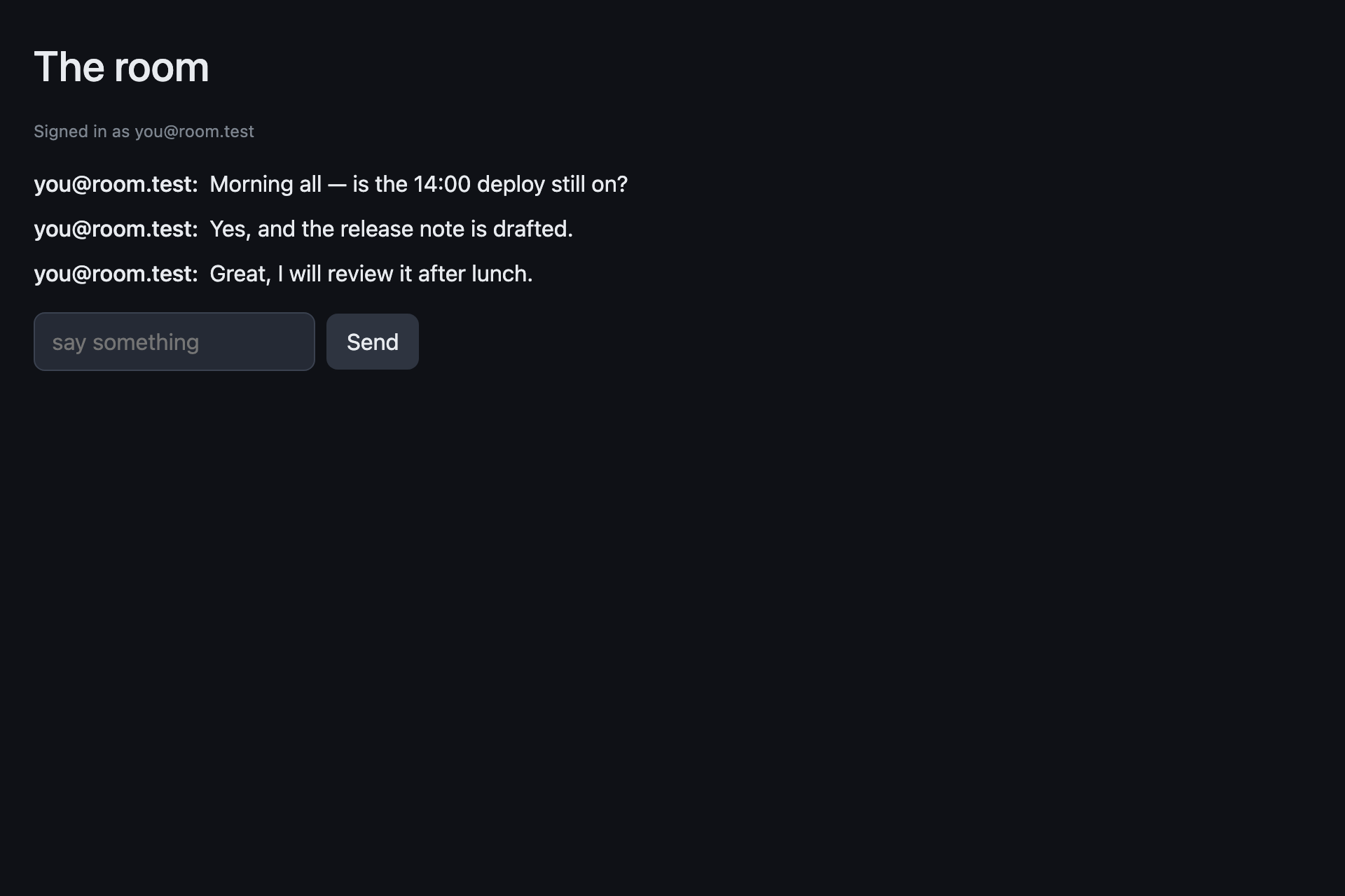 The chat-room sample, running